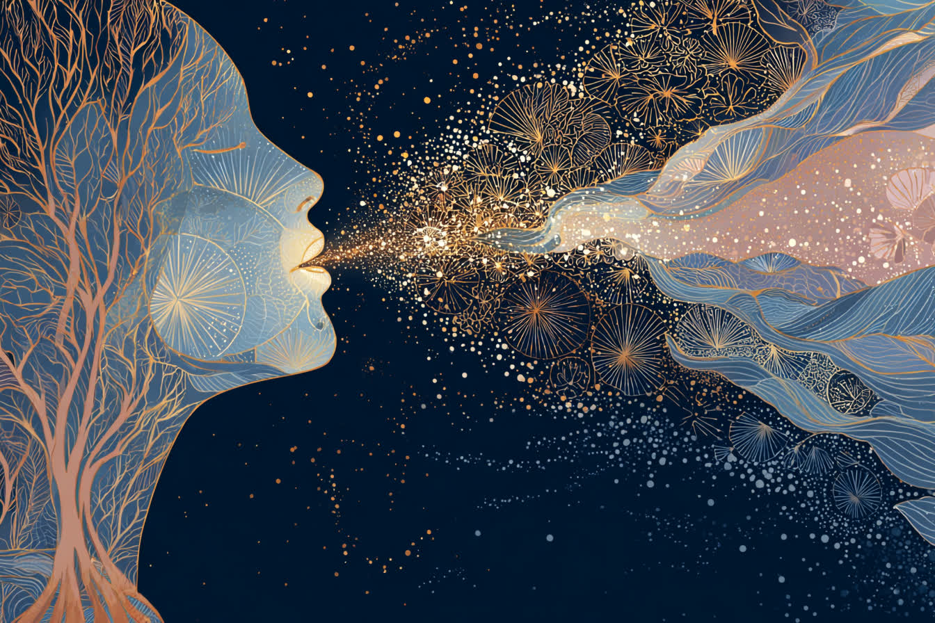 Ilustracao abstrata sobre respiracao consciente e equilibrio do sistema nervoso