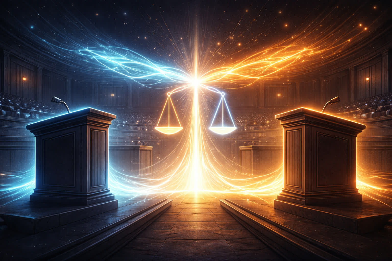 Ilustracao abstrata de equilibrio politico e dialogo democratico